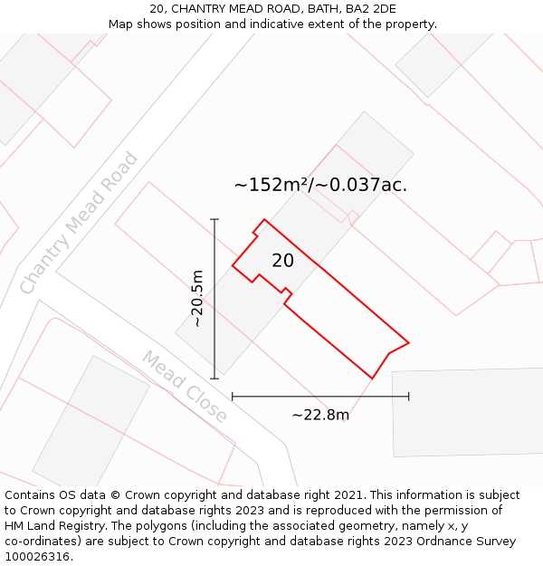 20, CHANTRY MEAD ROAD, BATH, BA2 2DE: Plot and title map