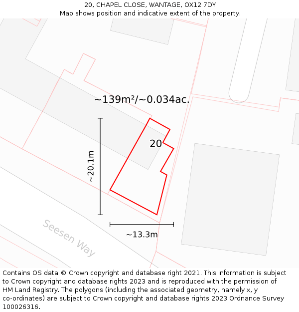 20, CHAPEL CLOSE, WANTAGE, OX12 7DY: Plot and title map