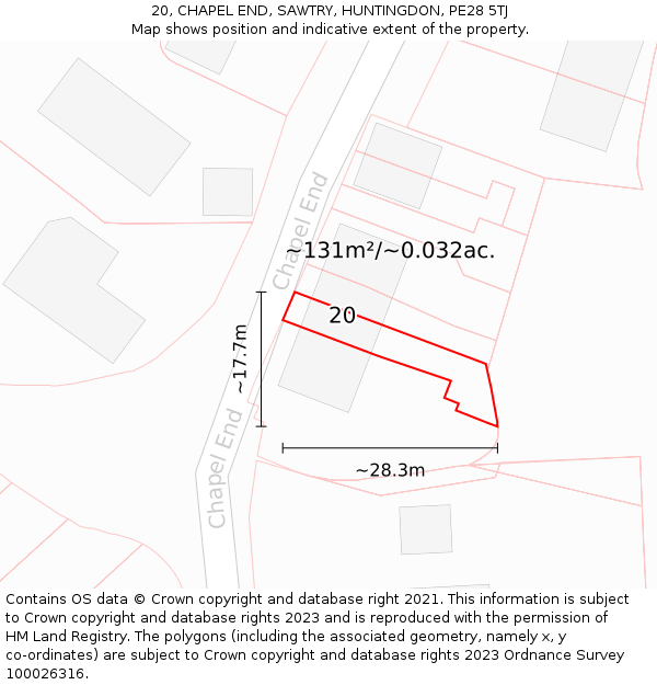 20, CHAPEL END, SAWTRY, HUNTINGDON, PE28 5TJ: Plot and title map