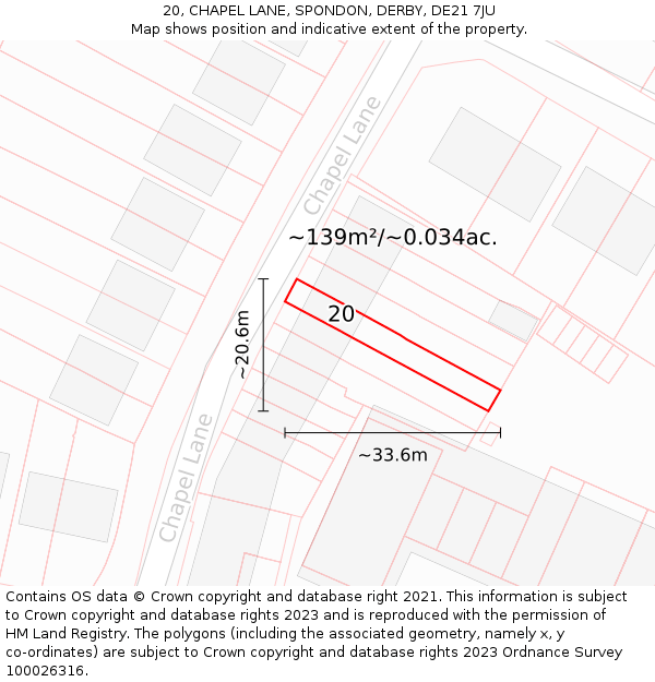 20, CHAPEL LANE, SPONDON, DERBY, DE21 7JU: Plot and title map