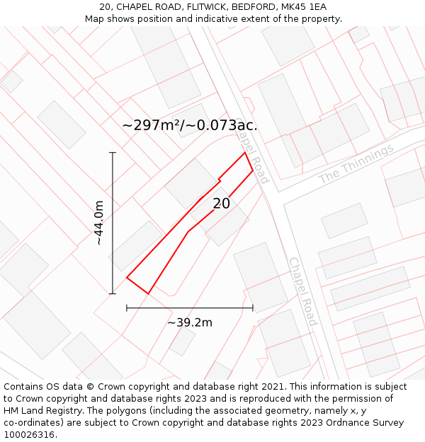 20, CHAPEL ROAD, FLITWICK, BEDFORD, MK45 1EA: Plot and title map