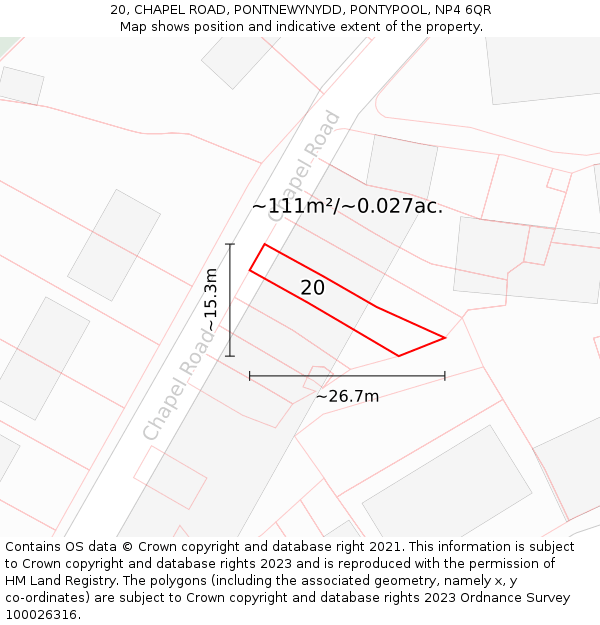 20, CHAPEL ROAD, PONTNEWYNYDD, PONTYPOOL, NP4 6QR: Plot and title map