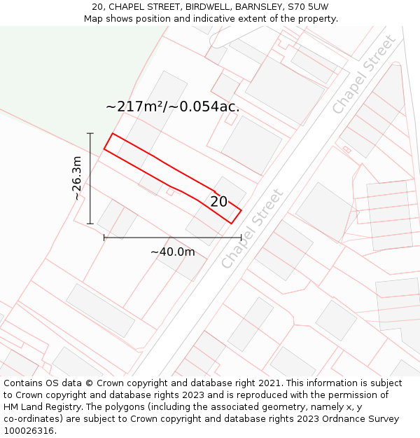 20, CHAPEL STREET, BIRDWELL, BARNSLEY, S70 5UW: Plot and title map