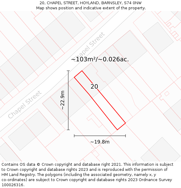 20, CHAPEL STREET, HOYLAND, BARNSLEY, S74 0NW: Plot and title map
