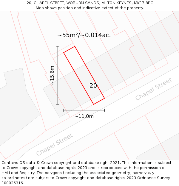 20, CHAPEL STREET, WOBURN SANDS, MILTON KEYNES, MK17 8PG: Plot and title map