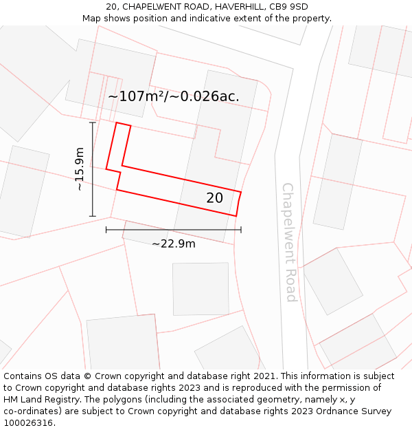 20, CHAPELWENT ROAD, HAVERHILL, CB9 9SD: Plot and title map