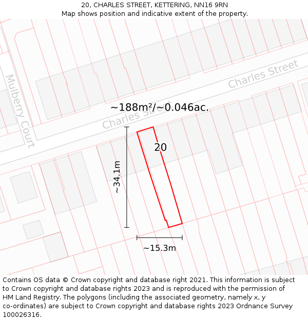 20, CHARLES STREET, KETTERING, NN16 9RN: Plot and title map