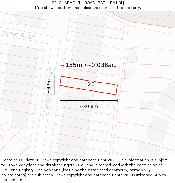 20, CHARMOUTH ROAD, BATH, BA1 3LJ: Plot and title map