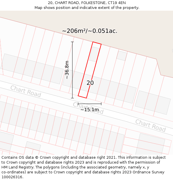 20, CHART ROAD, FOLKESTONE, CT19 4EN: Plot and title map