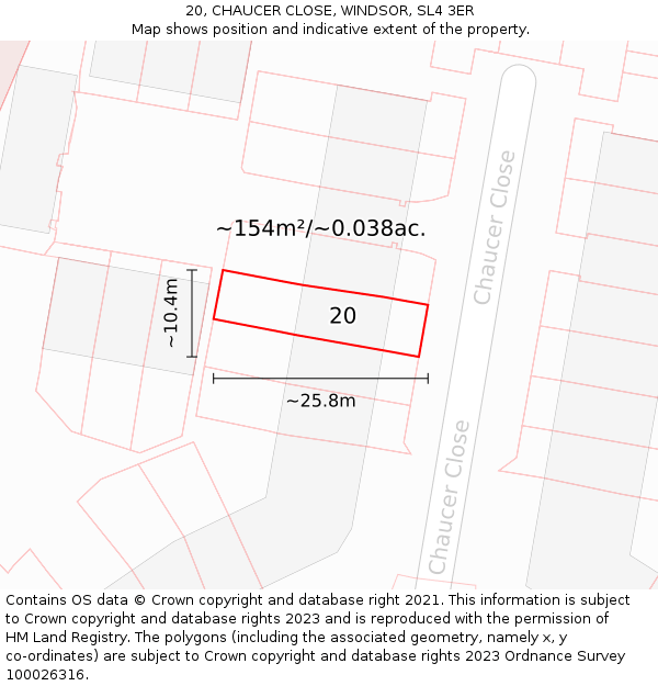 20, CHAUCER CLOSE, WINDSOR, SL4 3ER: Plot and title map