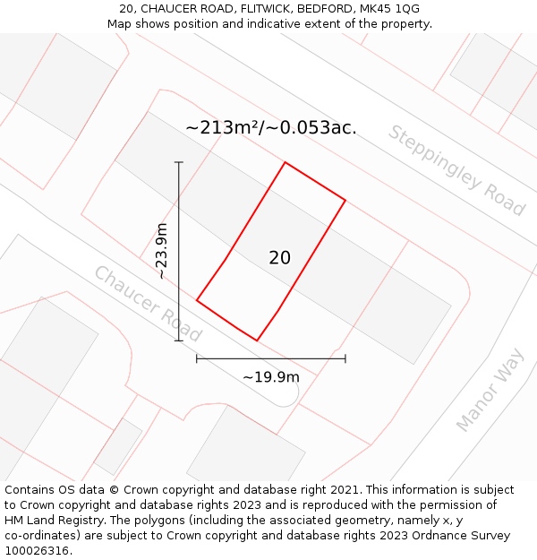 20, CHAUCER ROAD, FLITWICK, BEDFORD, MK45 1QG: Plot and title map