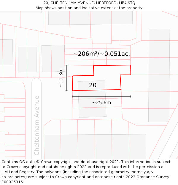 20, CHELTENHAM AVENUE, HEREFORD, HR4 9TQ: Plot and title map