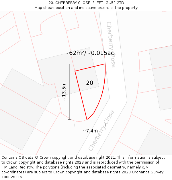 20, CHERBERRY CLOSE, FLEET, GU51 2TD: Plot and title map