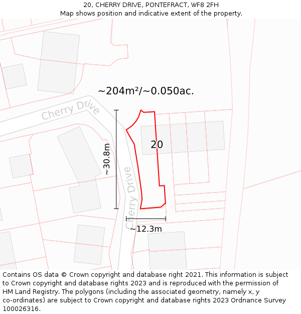 20, CHERRY DRIVE, PONTEFRACT, WF8 2FH: Plot and title map