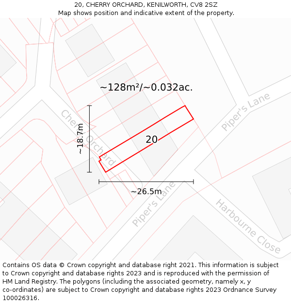 20, CHERRY ORCHARD, KENILWORTH, CV8 2SZ: Plot and title map