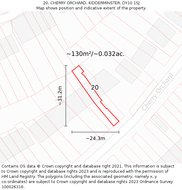 20, CHERRY ORCHARD, KIDDERMINSTER, DY10 1SJ: Plot and title map