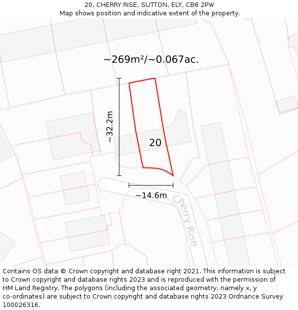 20, CHERRY RISE, SUTTON, ELY, CB6 2PW: Plot and title map