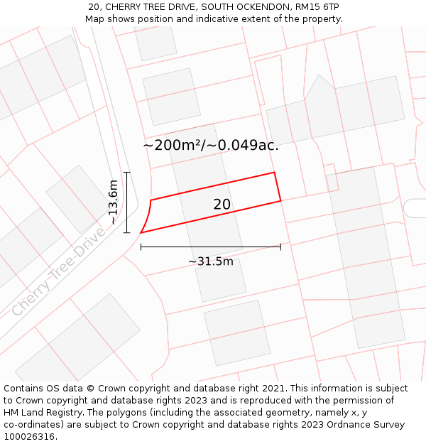 20, CHERRY TREE DRIVE, SOUTH OCKENDON, RM15 6TP: Plot and title map
