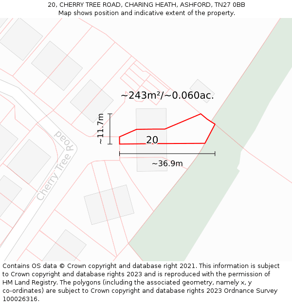 20, CHERRY TREE ROAD, CHARING HEATH, ASHFORD, TN27 0BB: Plot and title map