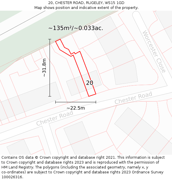 20, CHESTER ROAD, RUGELEY, WS15 1GD: Plot and title map