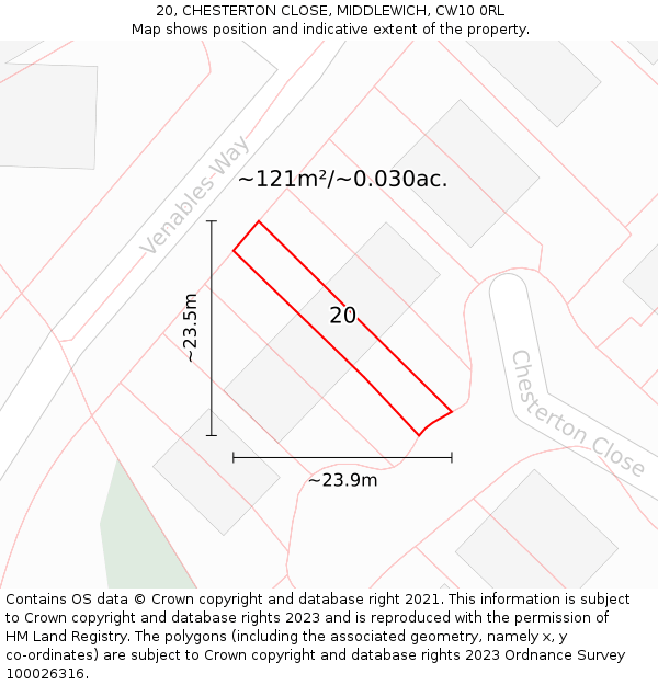 20, CHESTERTON CLOSE, MIDDLEWICH, CW10 0RL: Plot and title map