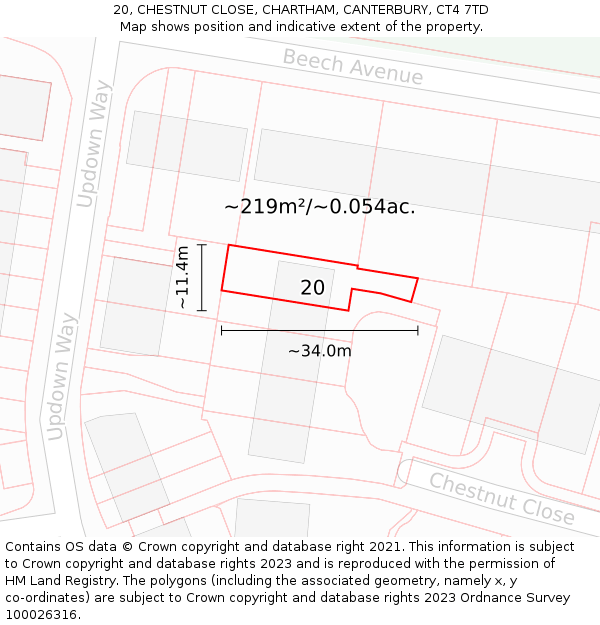 20, CHESTNUT CLOSE, CHARTHAM, CANTERBURY, CT4 7TD: Plot and title map