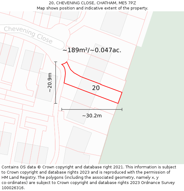 20, CHEVENING CLOSE, CHATHAM, ME5 7PZ: Plot and title map