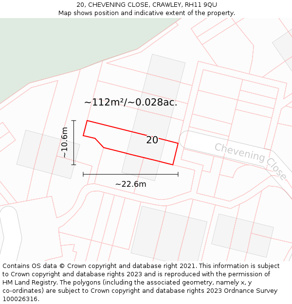 20, CHEVENING CLOSE, CRAWLEY, RH11 9QU: Plot and title map
