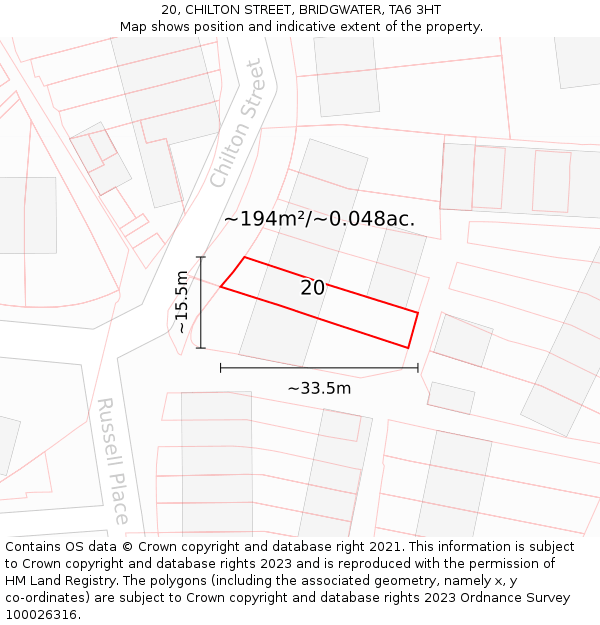 20, CHILTON STREET, BRIDGWATER, TA6 3HT: Plot and title map