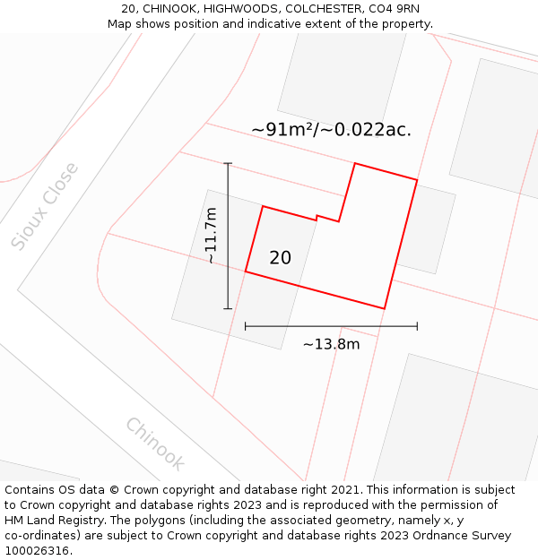 20, CHINOOK, HIGHWOODS, COLCHESTER, CO4 9RN: Plot and title map