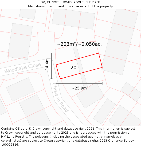 20, CHISWELL ROAD, POOLE, BH17 9FB: Plot and title map