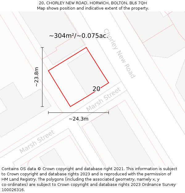 20, CHORLEY NEW ROAD, HORWICH, BOLTON, BL6 7QH: Plot and title map