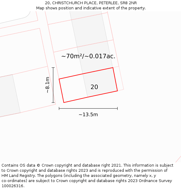 20, CHRISTCHURCH PLACE, PETERLEE, SR8 2NR: Plot and title map