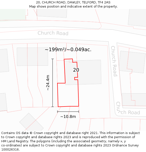 20, CHURCH ROAD, DAWLEY, TELFORD, TF4 2AS: Plot and title map