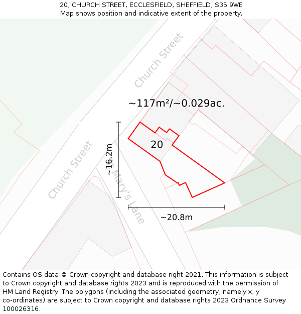 20, CHURCH STREET, ECCLESFIELD, SHEFFIELD, S35 9WE: Plot and title map