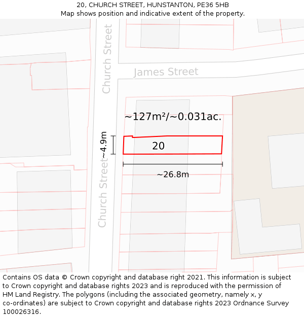 20, CHURCH STREET, HUNSTANTON, PE36 5HB: Plot and title map