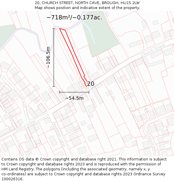 20, CHURCH STREET, NORTH CAVE, BROUGH, HU15 2LW: Plot and title map
