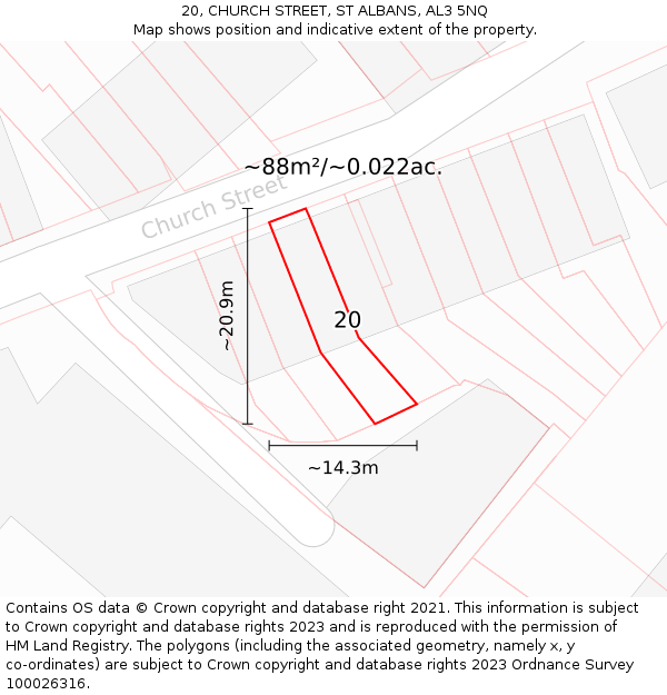 20, CHURCH STREET, ST ALBANS, AL3 5NQ: Plot and title map