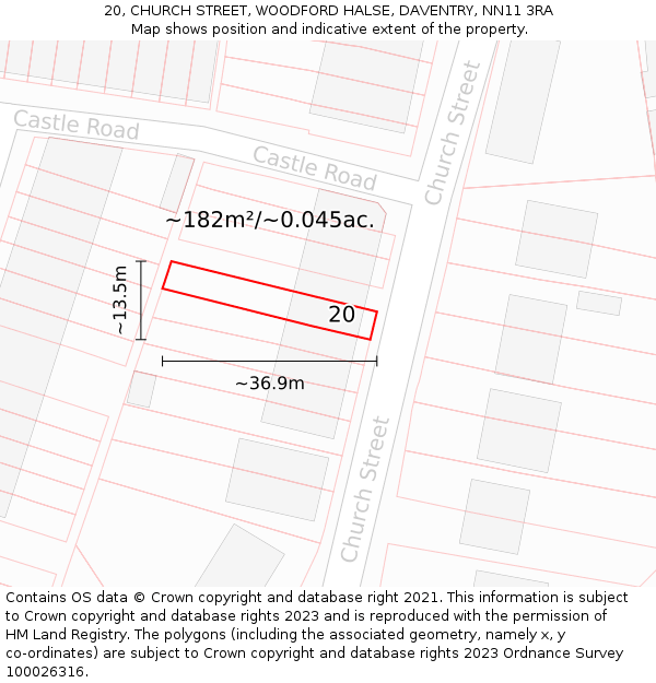 20, CHURCH STREET, WOODFORD HALSE, DAVENTRY, NN11 3RA: Plot and title map