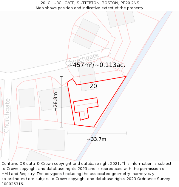 20, CHURCHGATE, SUTTERTON, BOSTON, PE20 2NS: Plot and title map
