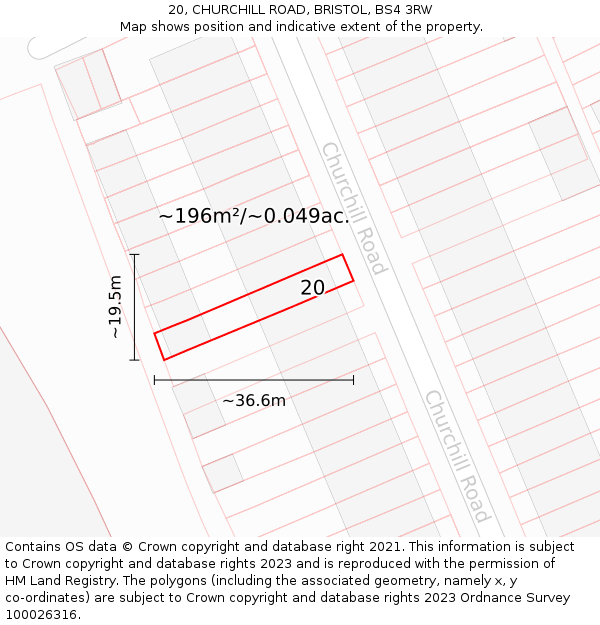 20, CHURCHILL ROAD, BRISTOL, BS4 3RW: Plot and title map