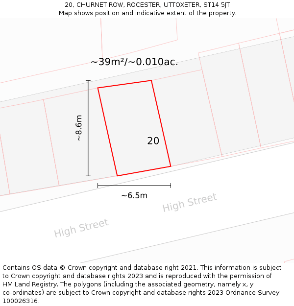 20, CHURNET ROW, ROCESTER, UTTOXETER, ST14 5JT: Plot and title map