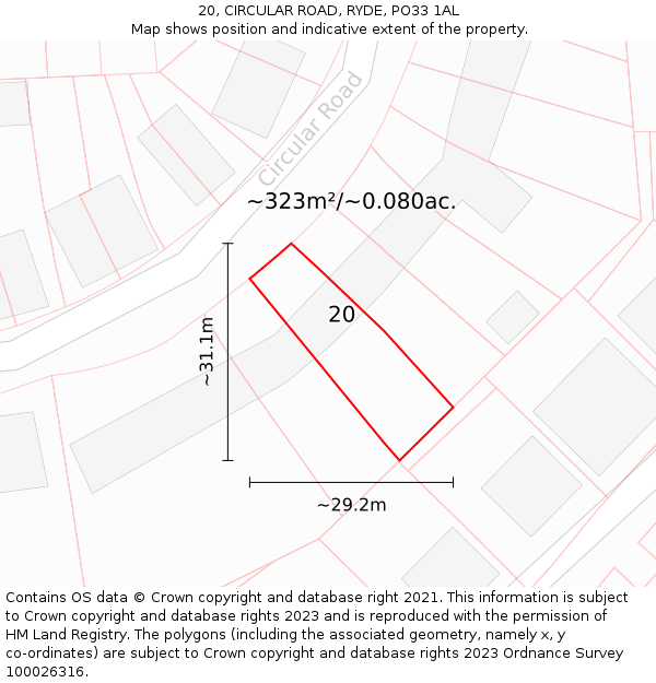 20, CIRCULAR ROAD, RYDE, PO33 1AL: Plot and title map