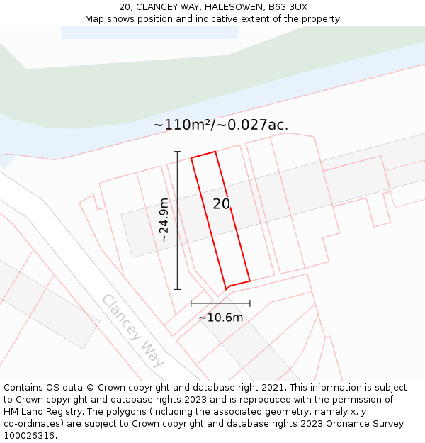 20, CLANCEY WAY, HALESOWEN, B63 3UX: Plot and title map
