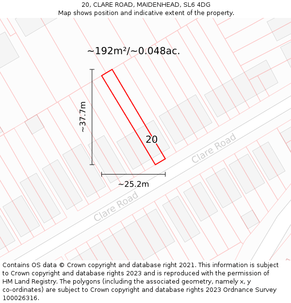 20, CLARE ROAD, MAIDENHEAD, SL6 4DG: Plot and title map