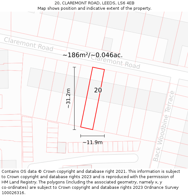 20, CLAREMONT ROAD, LEEDS, LS6 4EB: Plot and title map