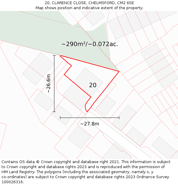 20, CLARENCE CLOSE, CHELMSFORD, CM2 6SE: Plot and title map
