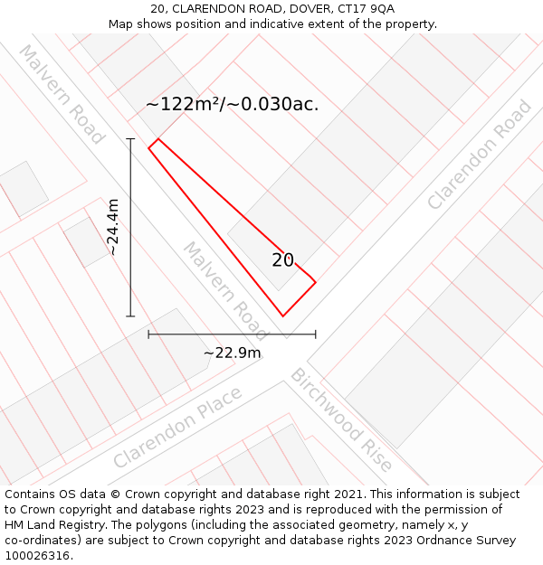 20, CLARENDON ROAD, DOVER, CT17 9QA: Plot and title map
