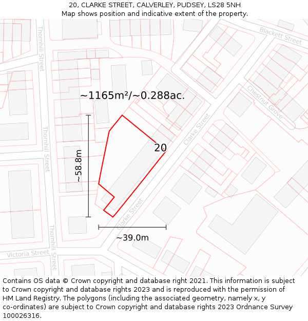 20, CLARKE STREET, CALVERLEY, PUDSEY, LS28 5NH: Plot and title map