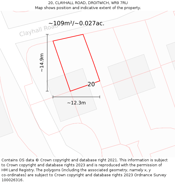 20, CLAYHALL ROAD, DROITWICH, WR9 7RU: Plot and title map